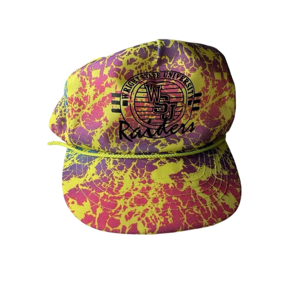 RAD GENUINE 90s VTG WRIGHT STATE UNIVERSITY NEON SNAP BACK CAP AMAZING CONDITION